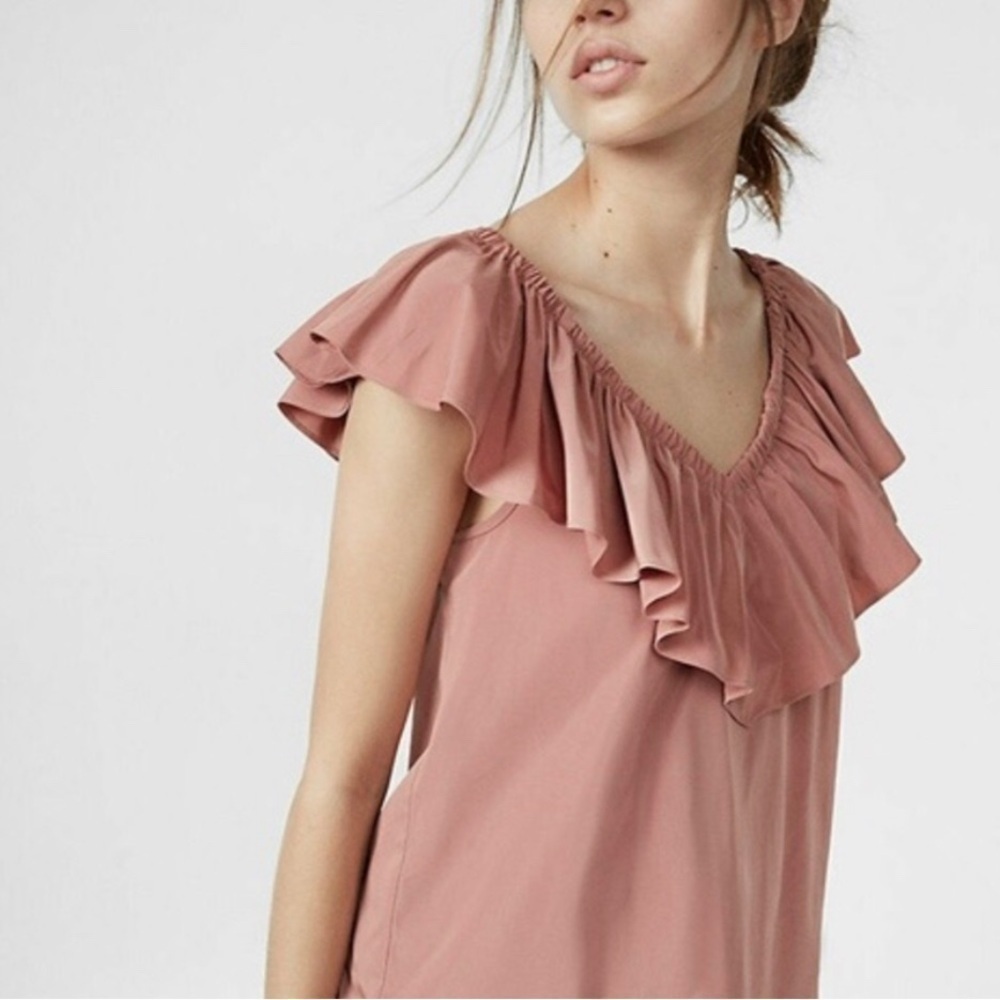 Express NEW v-neck ruffle overlay mauve sleeveless top